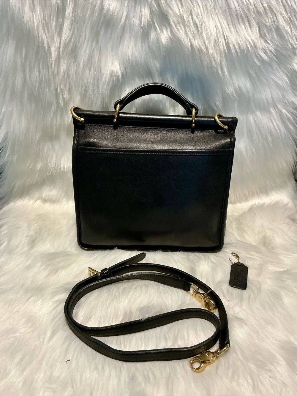 Vintage 90s COACH 9927 Willis Black Satchel Purse w/ Gold Hardware
